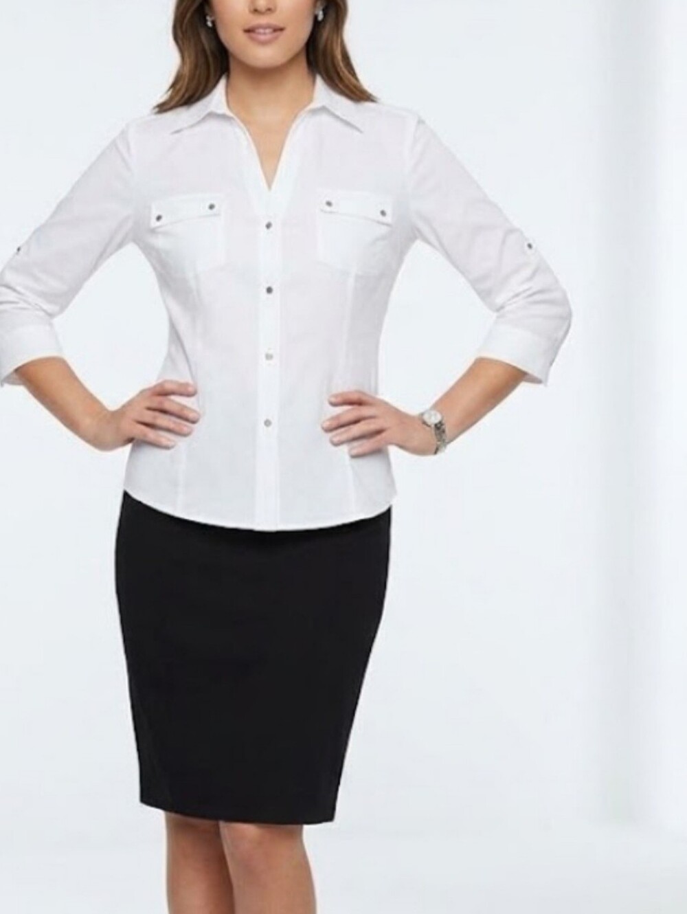 Zac & Rachel White Button Down Shirt Size Large Cotton Blend Formal Sz L